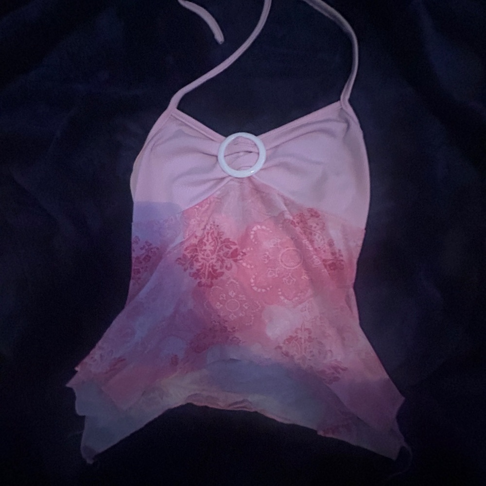 Pink Halter Tie Neck Top
